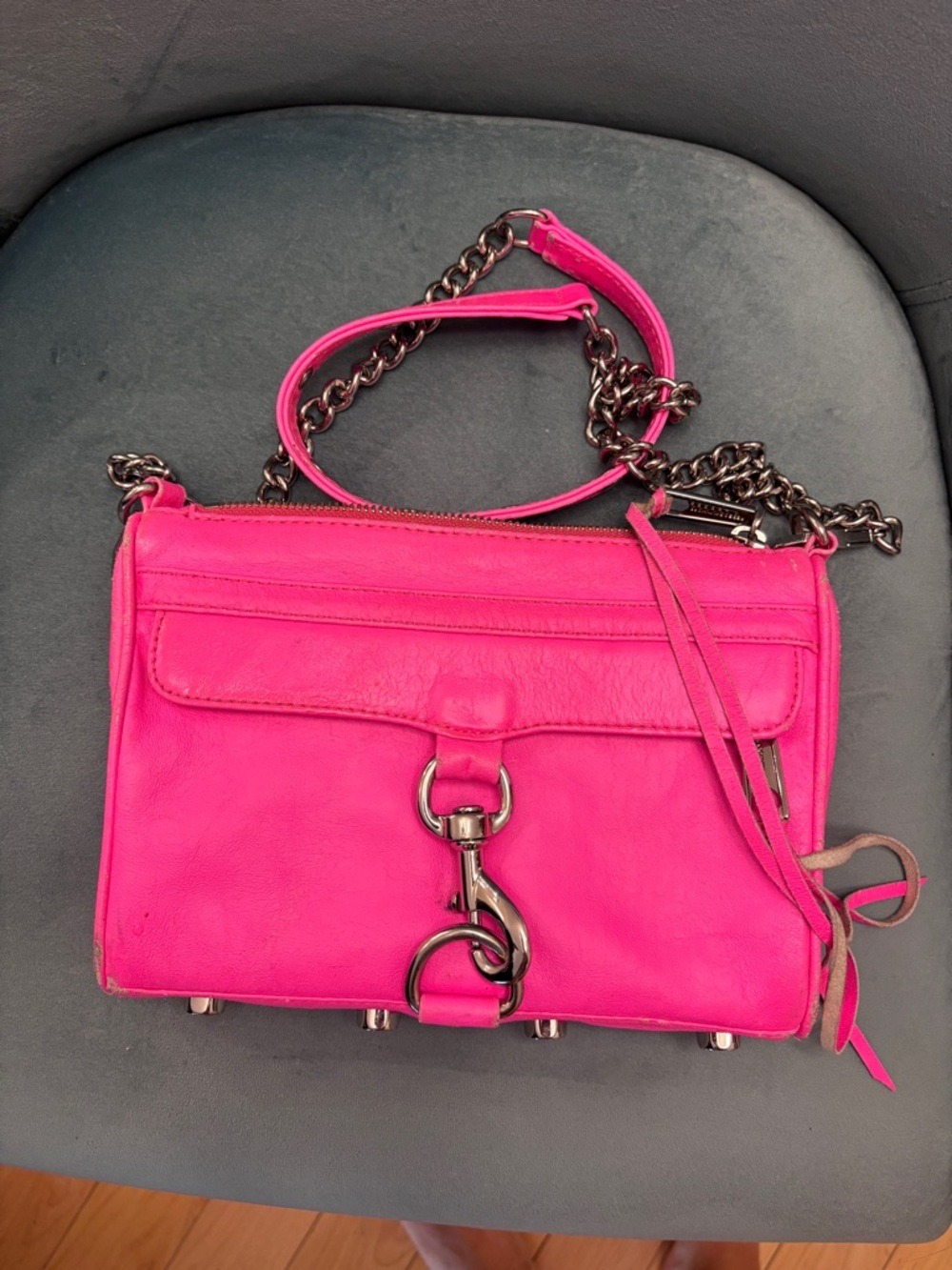 Rebecca Minkoff Hot Pink Leather Mini MAC Crossbody with Chain Strap